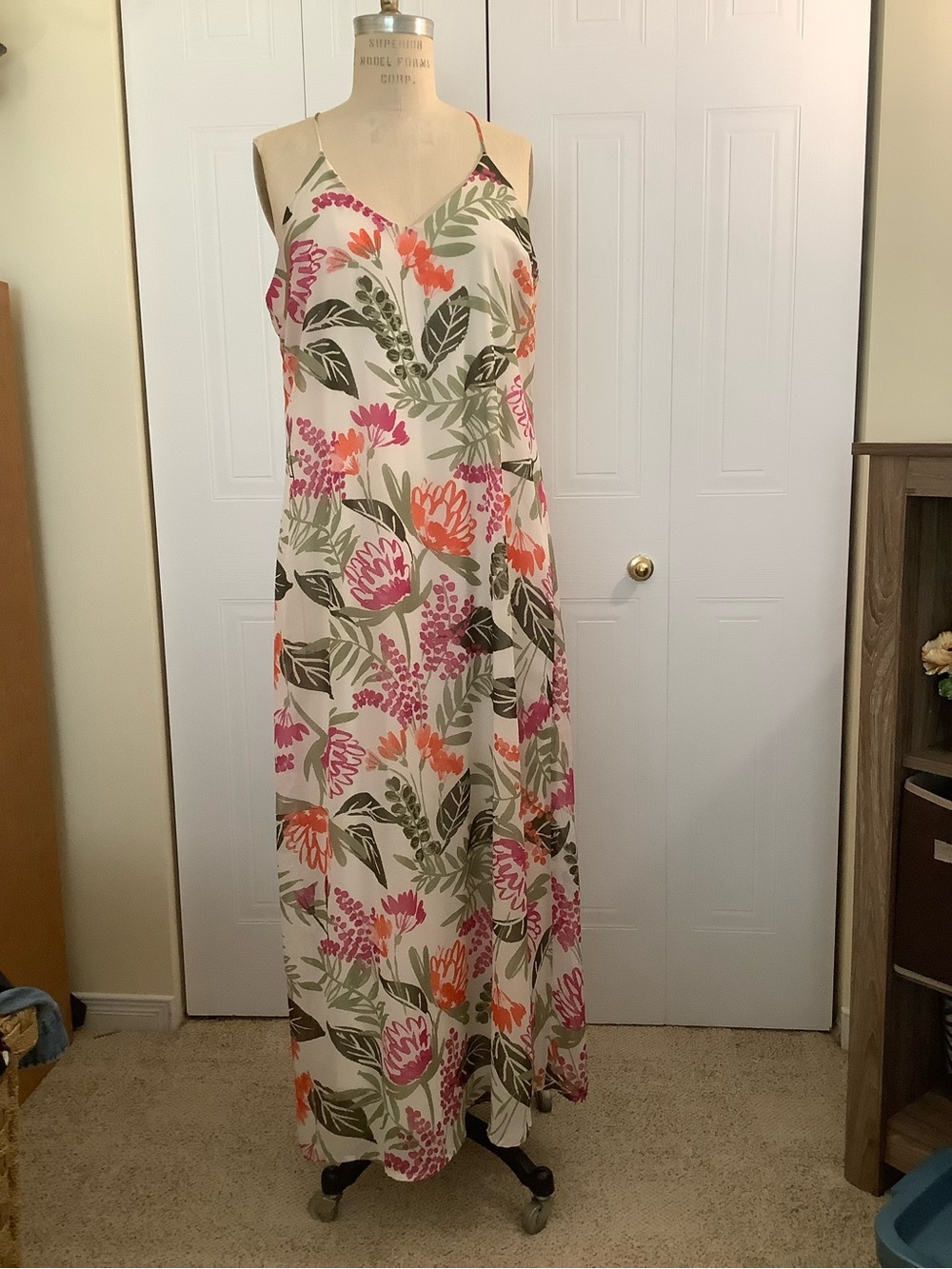 Old Navy Cream Maxi Dress with Pink & Orange Floral